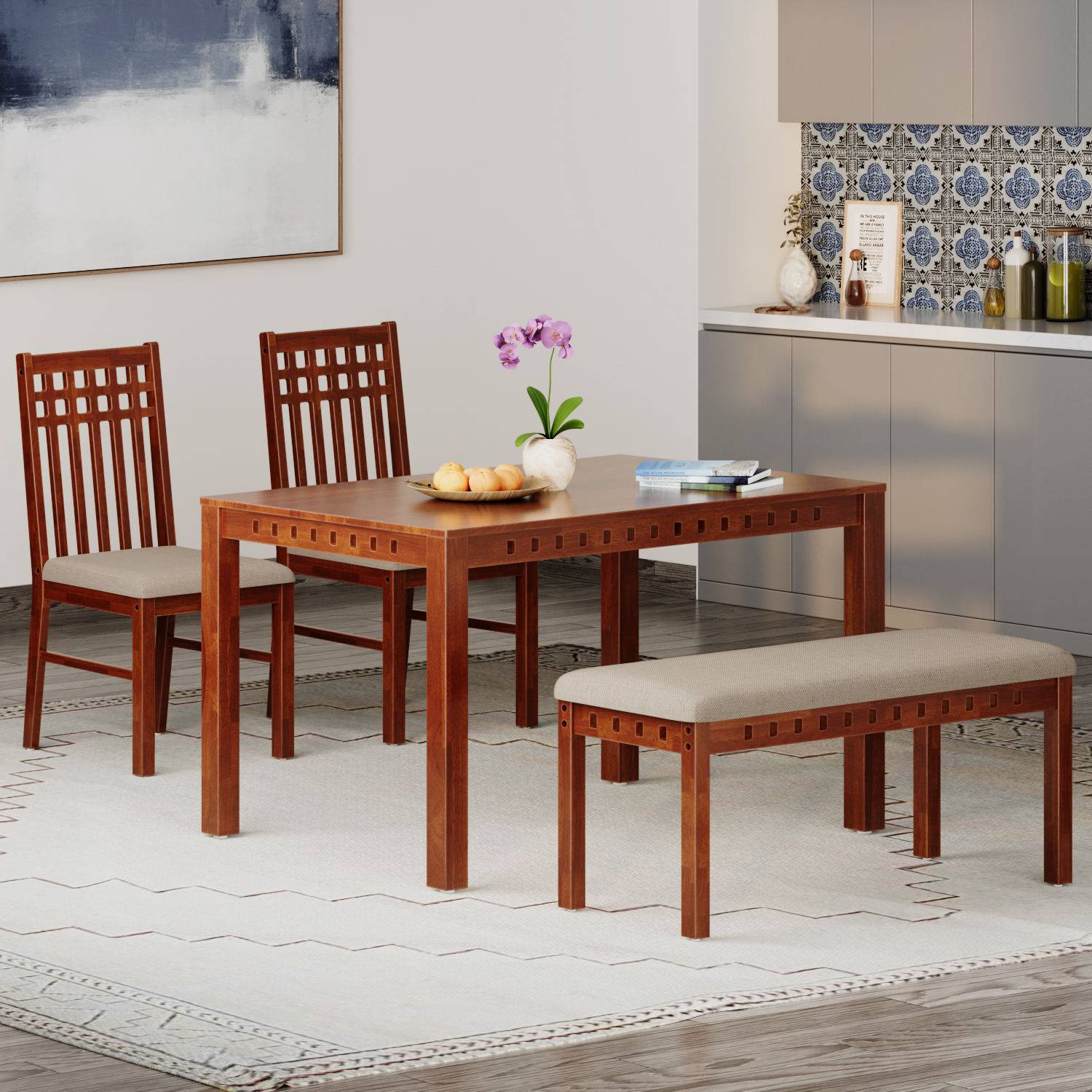 Tuna 4-seater solid wood dining set