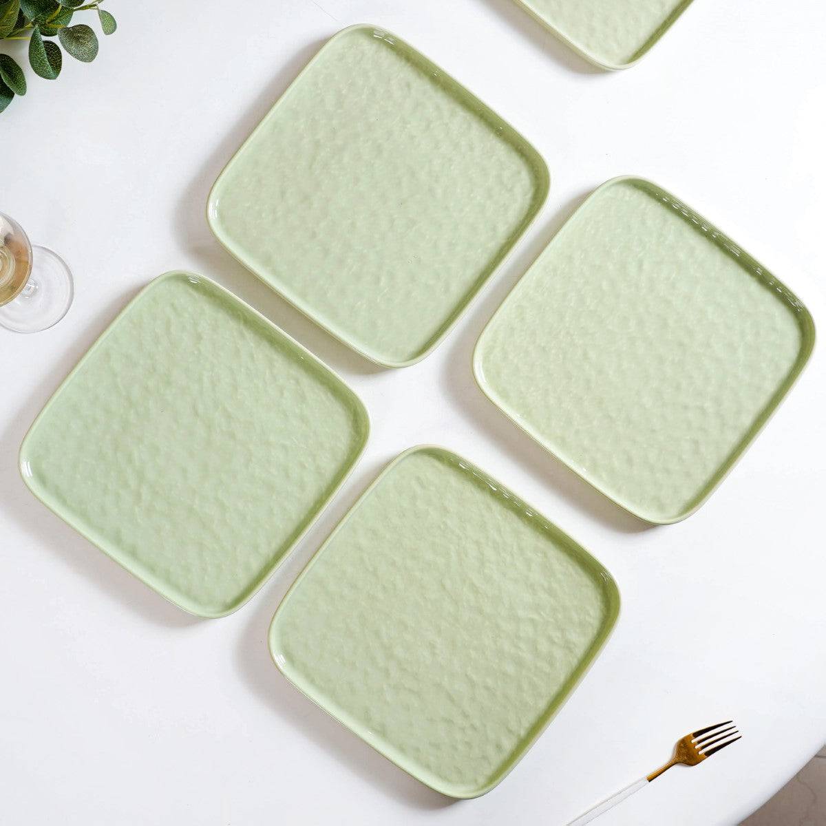 Textured Square Dinner Plate Sage Green Set Of 4 10 Inch buy only at ₹3520
