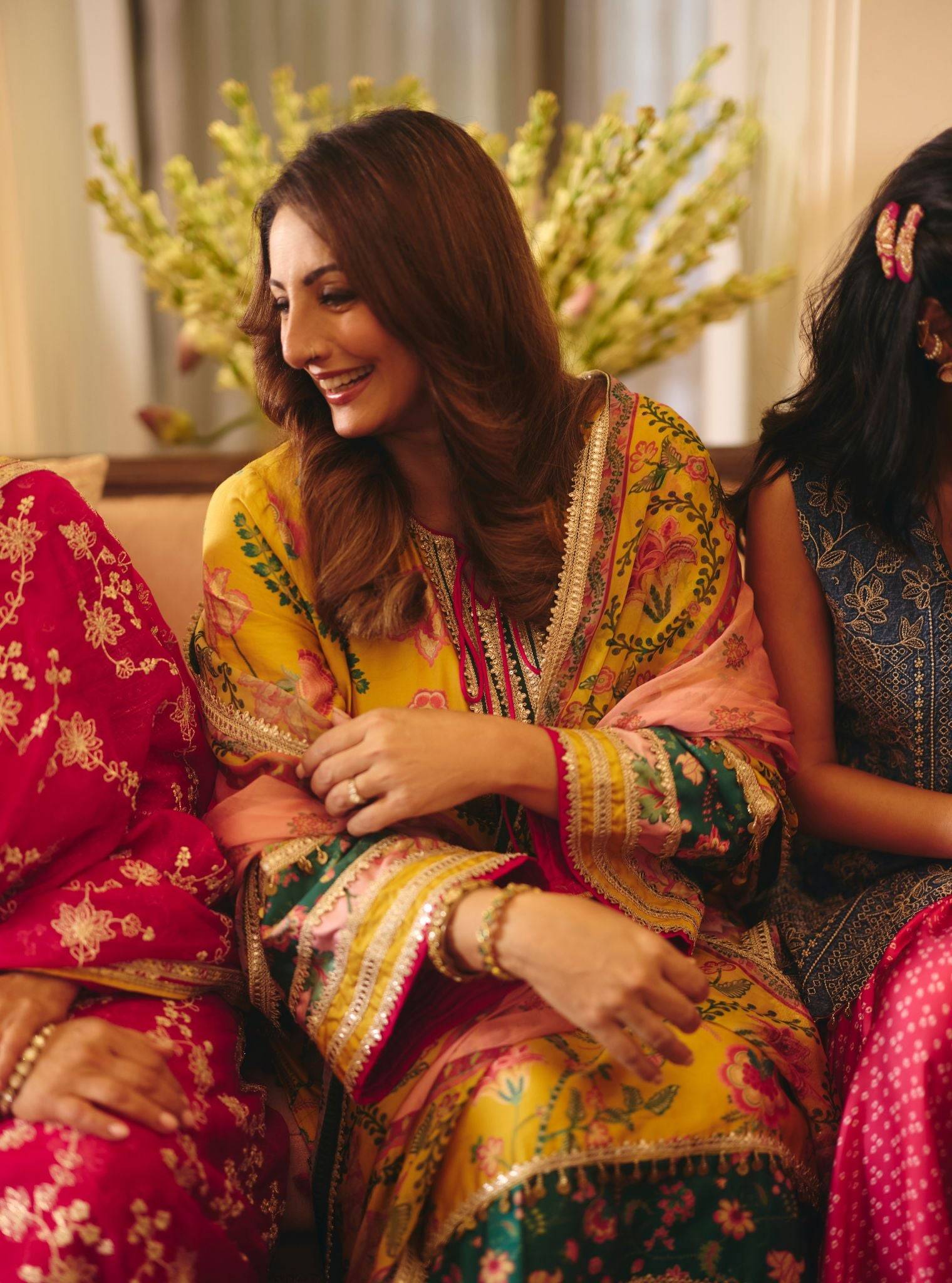 Nisi Pima Satin Printed Mustard Kurta Set