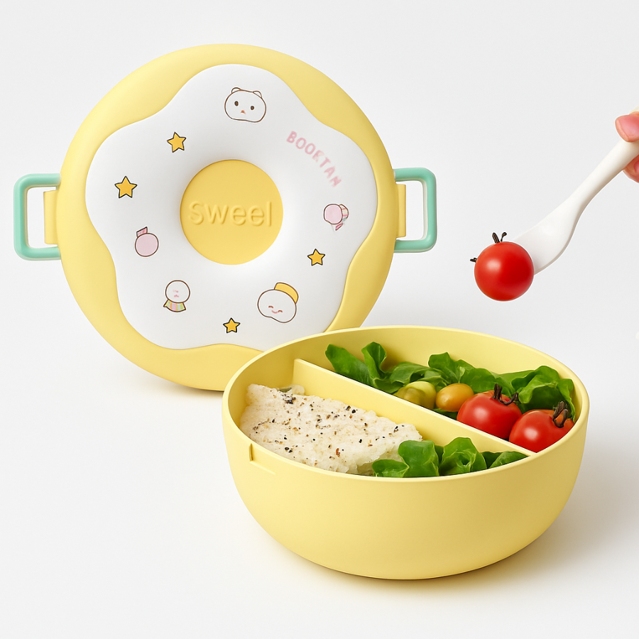 Microwave-Safe Donut Lunch Box – Leak-Proof, Multi-Compartment, Portable Round Bento Box (Pastel Random Colors) (Pack of 1) Buy @ ₹199