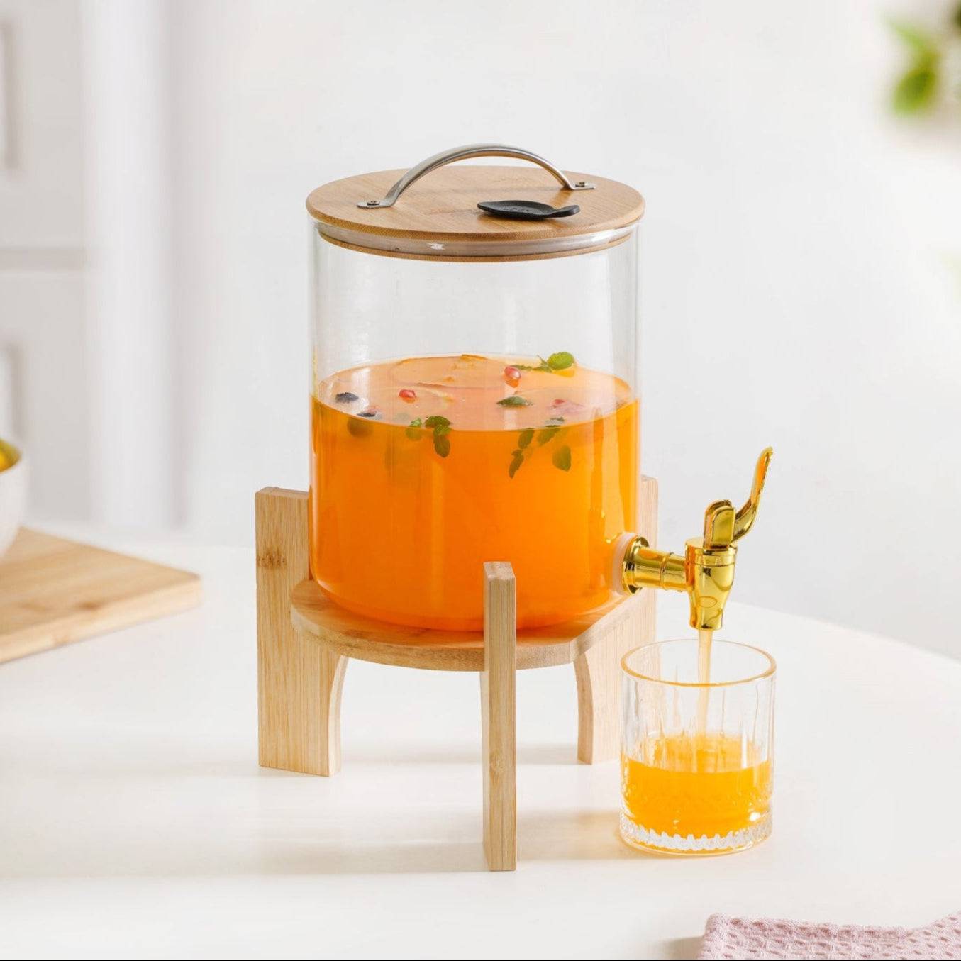 Drinks Dispenser With Bamboo Stand 3600ml