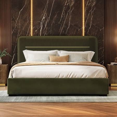 Milan Upholstered Hydraulic Storage King Size Bed In Deep Olive Velvet