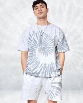 Men’s Oversize Cotton Tie Dye Gray Co-Ord Set