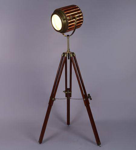 Wooden Spot Light Floor Lamp in Brown Shade