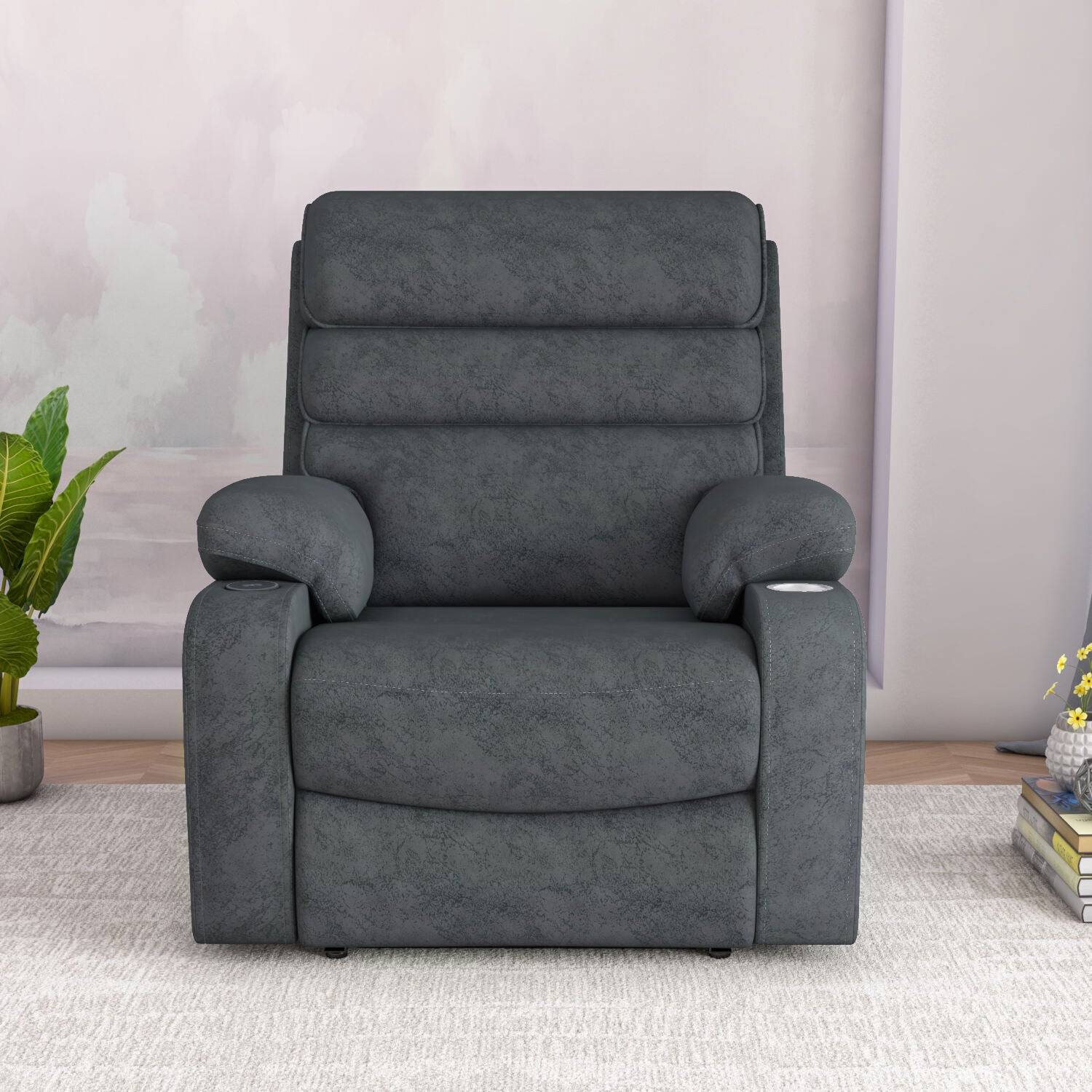 Ease Massage Chair with Manual Recliner and Wireless Charging- Blue