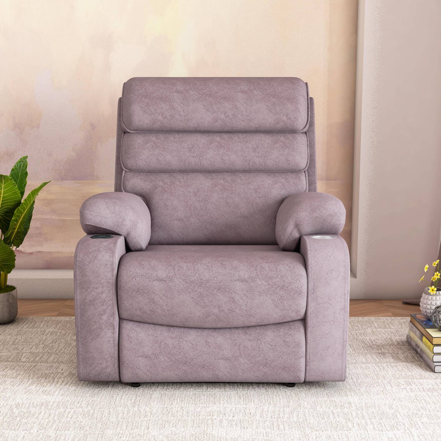 Ease Massage Chair with Manual Recliner and Wireless Charging- Mauve