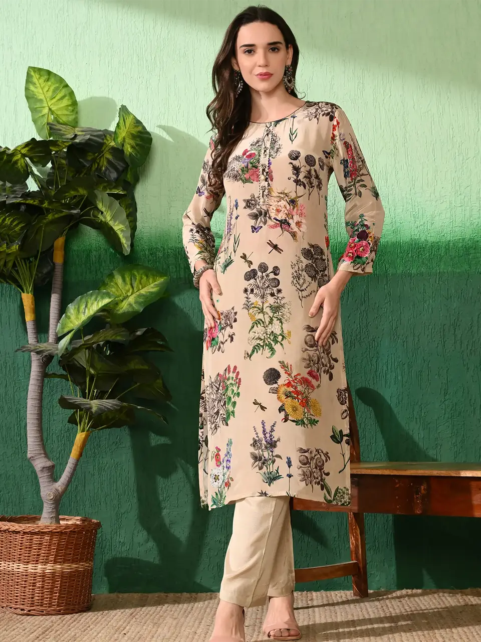 Faeezah Elegant Cream Crepe Kurta Set Buy @ ₹2625