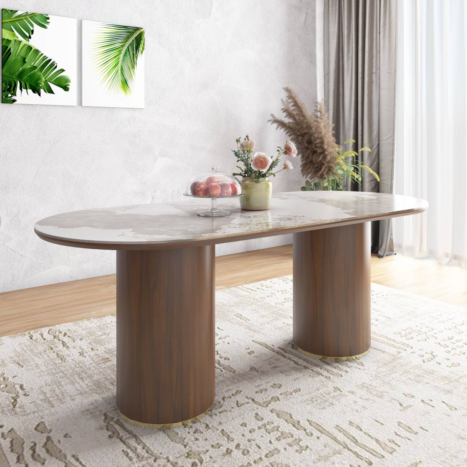 Empera Sintered Top 6 Seater Dining Table (Walnut & Beige)