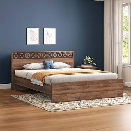 Macy Engineered Wood King Size Non Storage Bed In Classic Walnut Finish