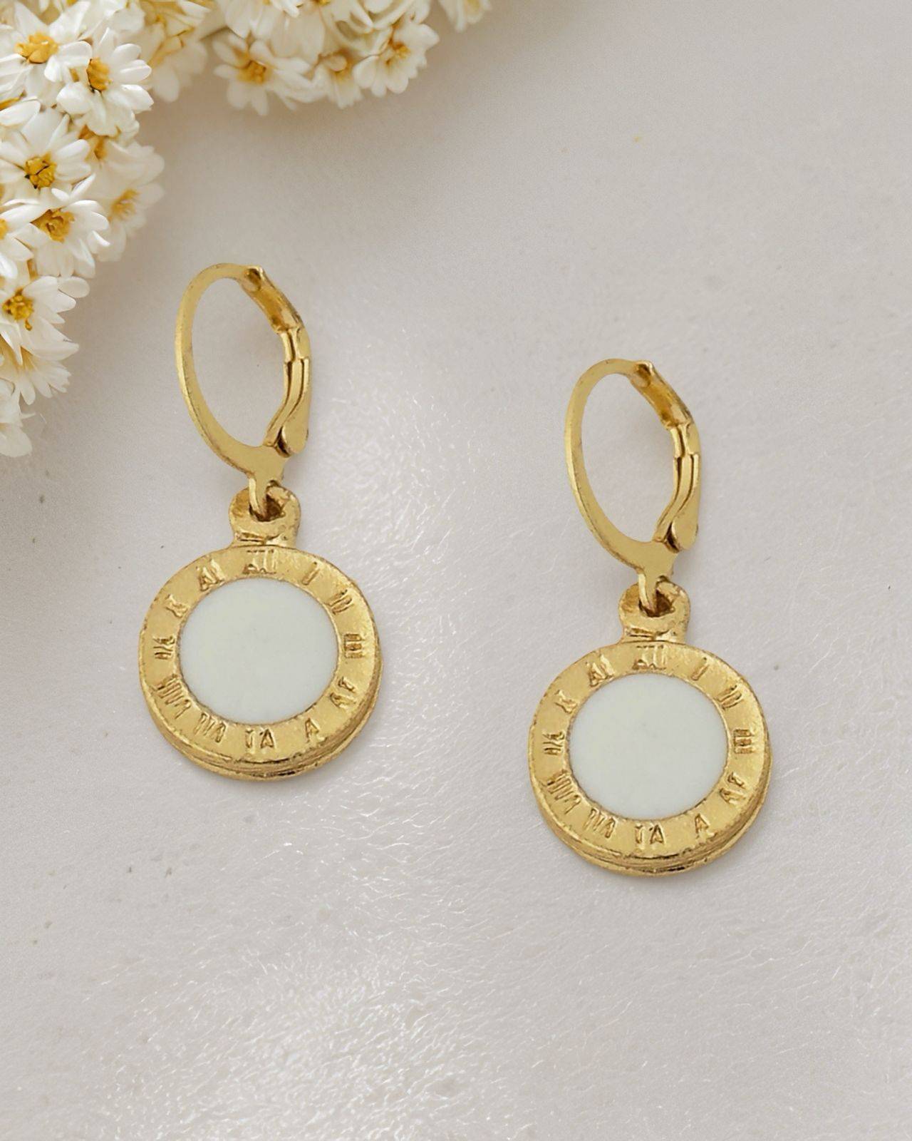 White Roman Clock Earrings buy only at ₹99