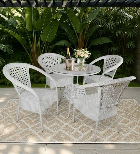 Griffith Wicker Table And Chair Set In  White And Black Dual Tone Finish