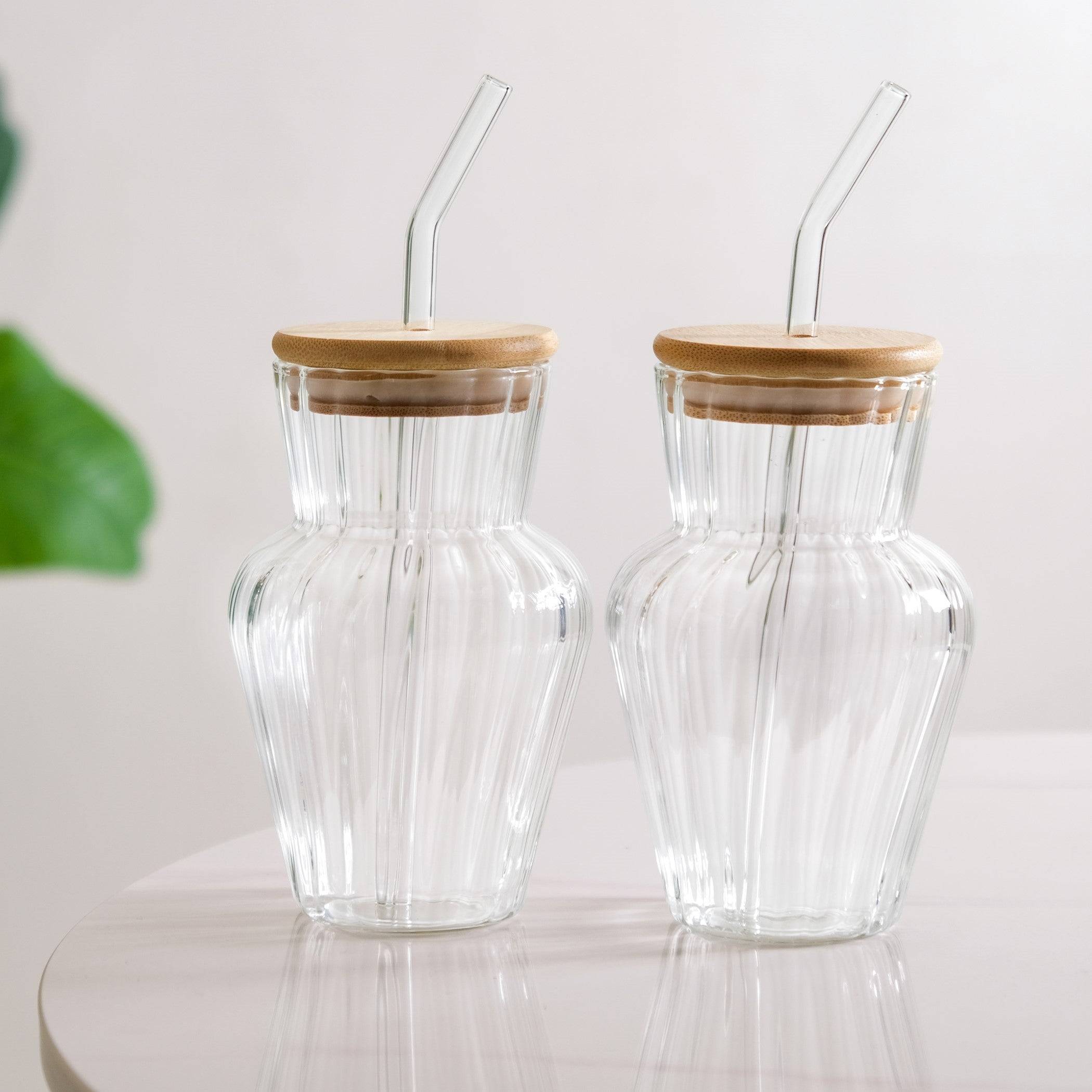Milkshake Glass Tumbler With Lid And Straw Set Of 2 450ml buy only at ₹825