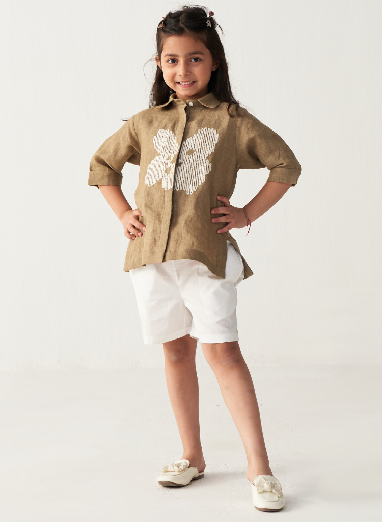 Embroidered Floral Shirt Set