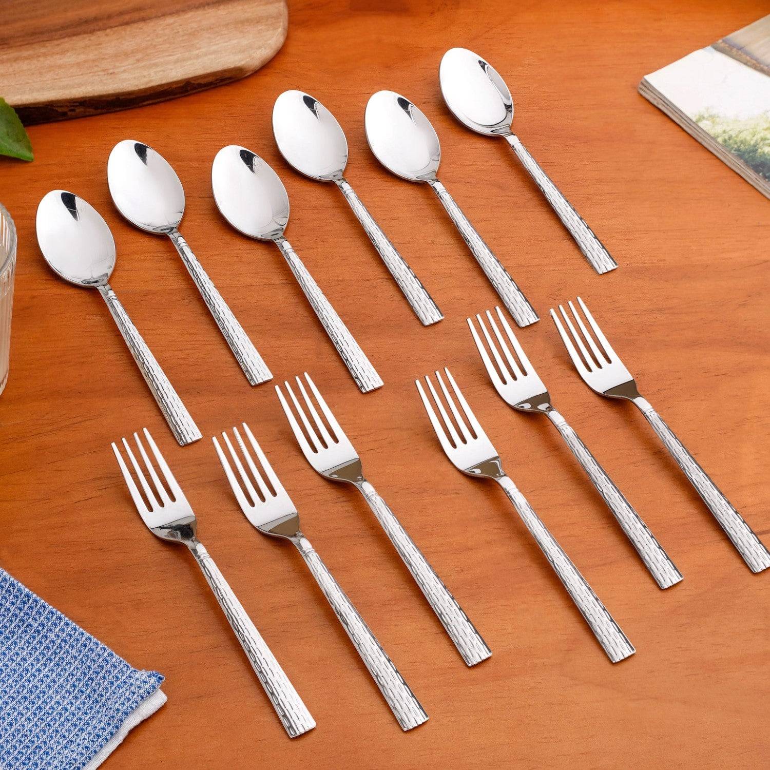 Embossed Stainless Steel Spoon And Fork Set Of 12