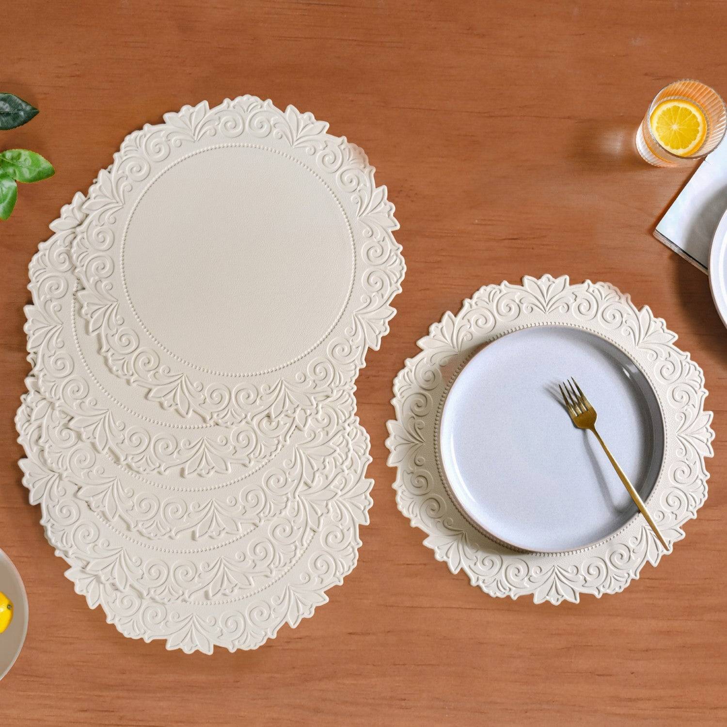 Embossed White Round Placemat Set Of 6 buy only at ₹1560