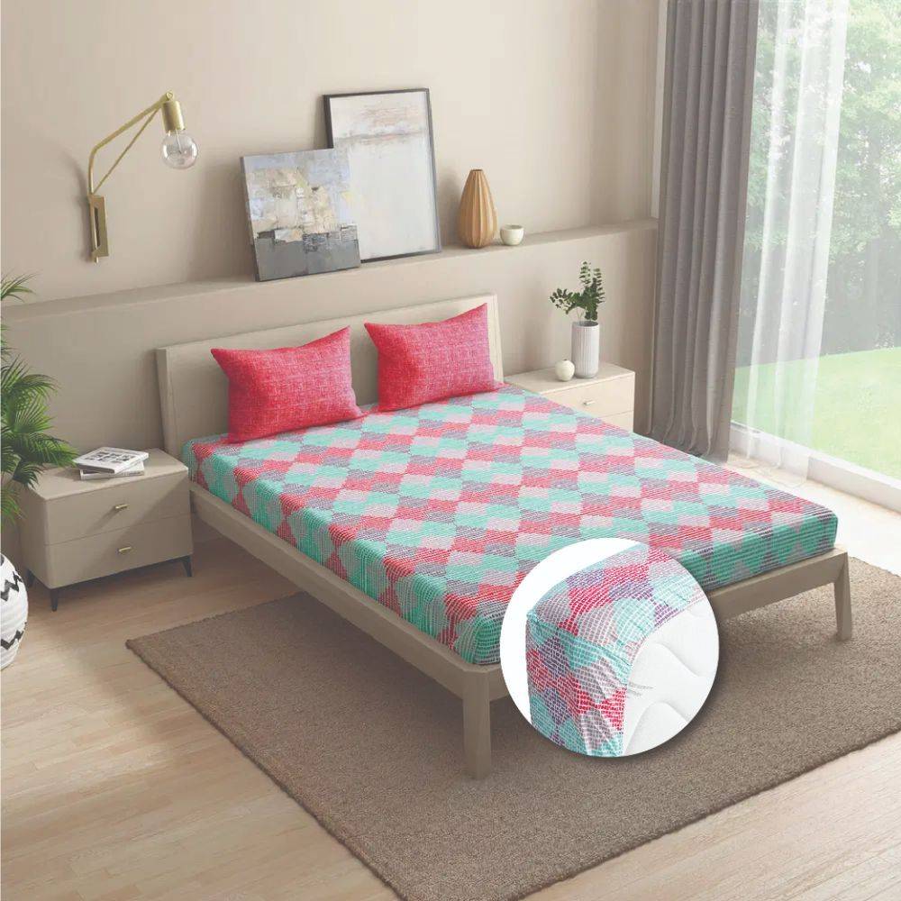 100% Cotton 200 TC Fitted Bedsheet With 2 Pillow Cover | Emerge (72x48 inch)