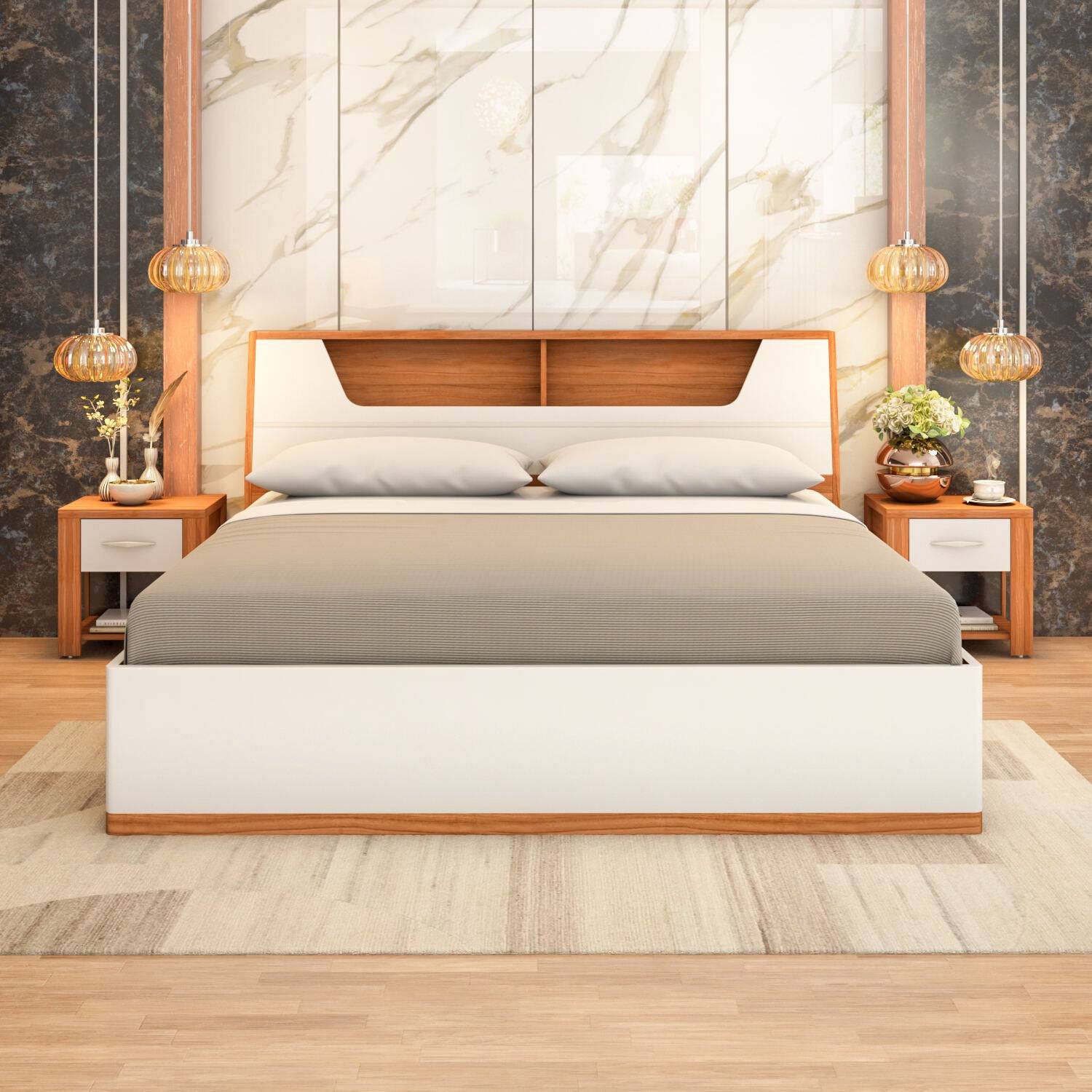 Eternal Wooden King Bed with Hydraulic Storage- Teak