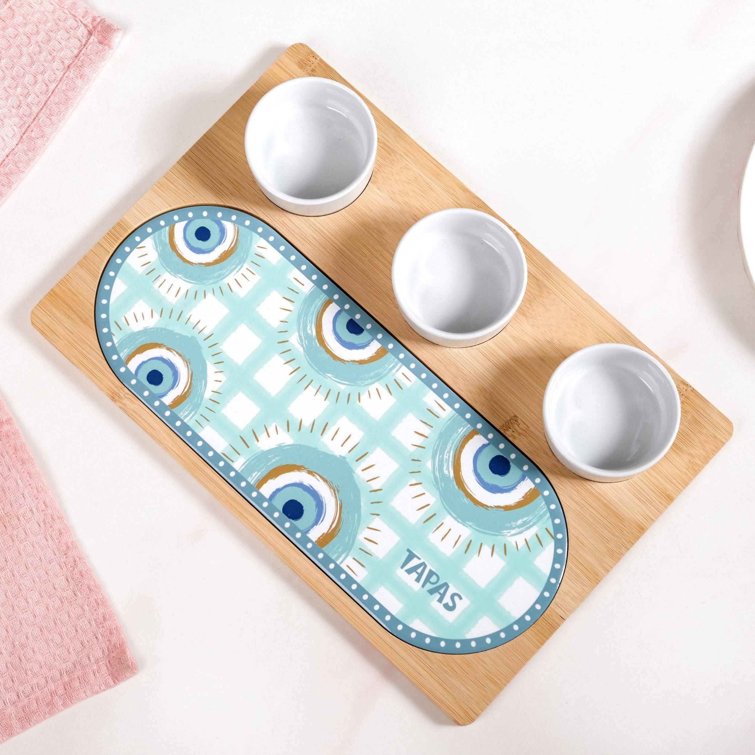 Evil Eye Serving Platter With Ceramic Bowls Set Of 4