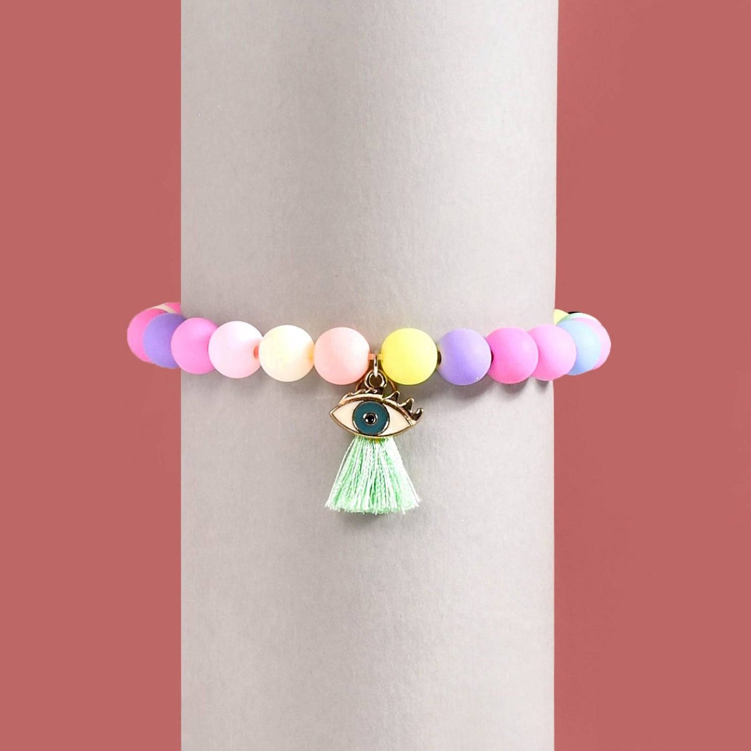 Evil Eye Charm Bracelet With Multicolour Beads