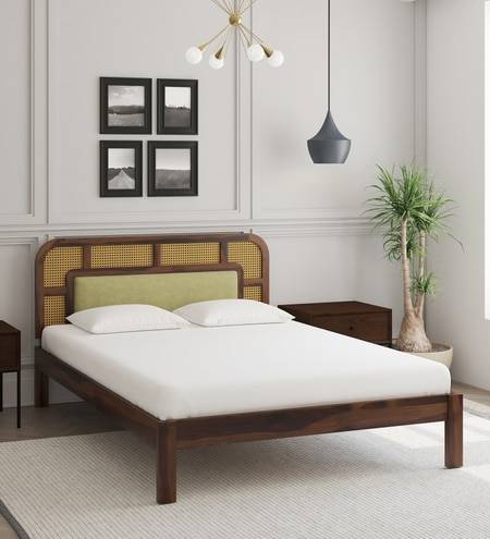 Rattan Solid Wood King Size  Bed Without Storage In Provincial Teak