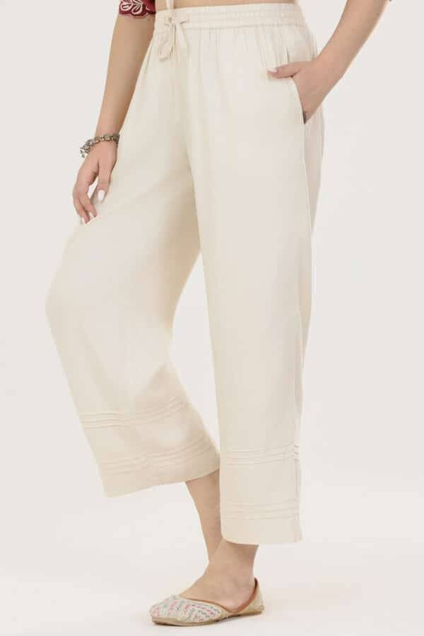 Cream Solid Pintuck Palazzo