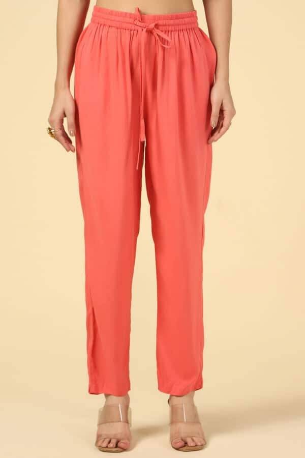 Coral Solid Rayon Palazzo
