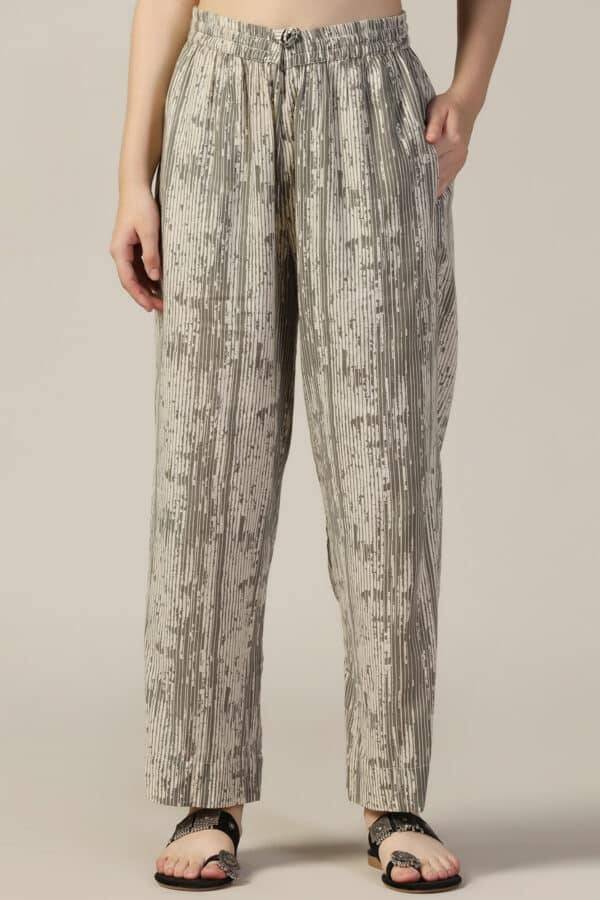 Grey Printed Cotton Cambric Palazzo