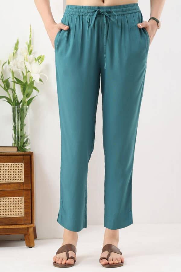 Turquoise Solid Rayon Palazzo
