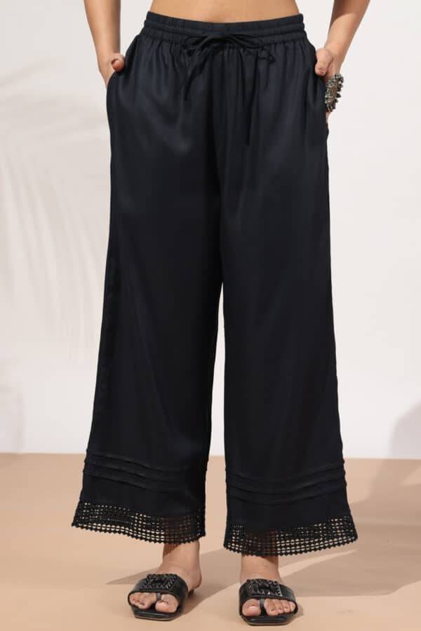 Black Viscose Twill Solid Palazzo