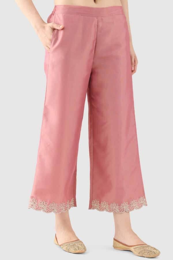 Crystal Rose Solid Ensemble Palazzo in Nylon Tissue Shimmer