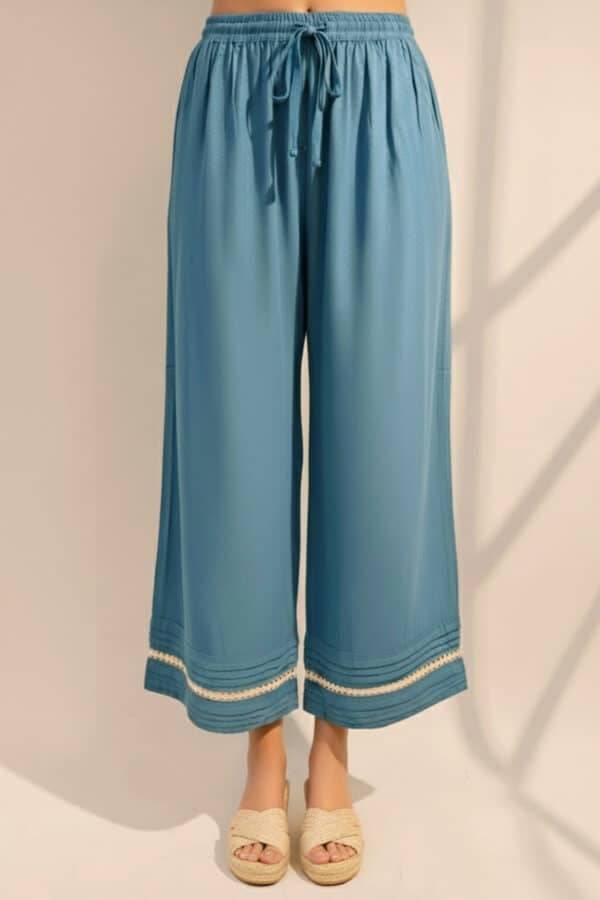 Blue Solid Tencel Twill Palazzo