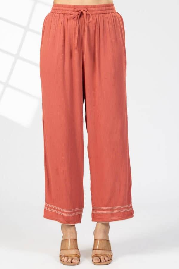 Rust Solid Rayon Crepe Palazzo