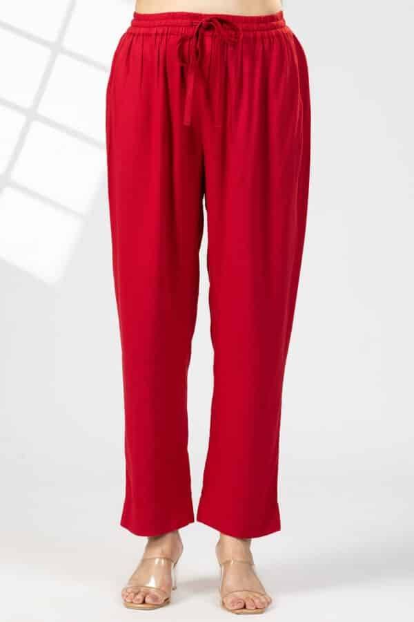 Red Solid Tencel Twill Palazzo Pant