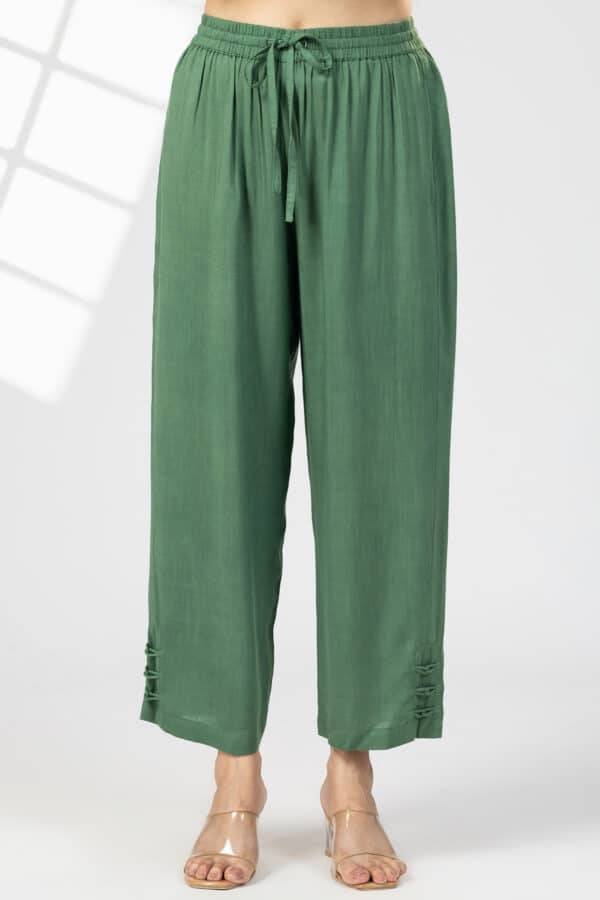 Green Solid Rayon Slub Palazzo