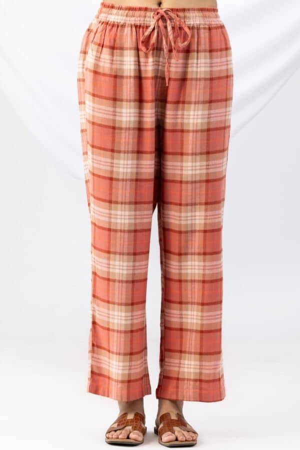 Checked Rust Brush Rayon Twill Winter Palazzo