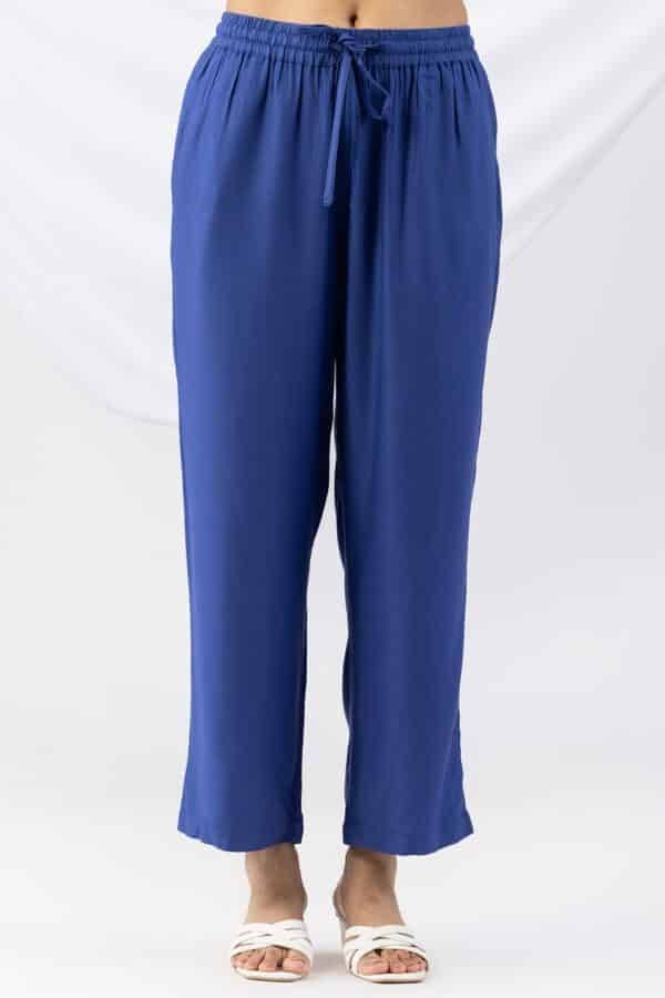Blue Solid Viscose Twill Palazzo