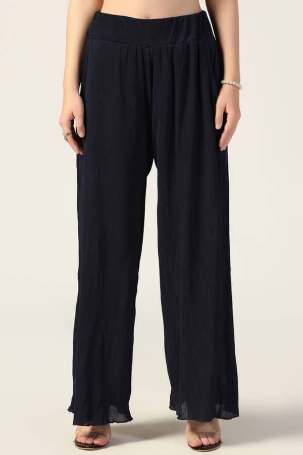 Blue Pleated Georgette Co-Ord Pants