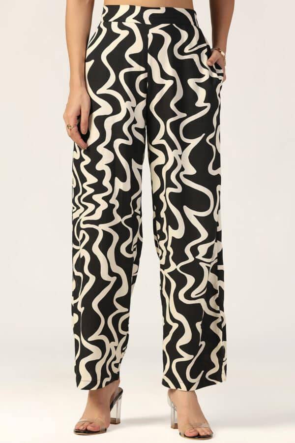 Printed Beige and Black Co Ord Pants