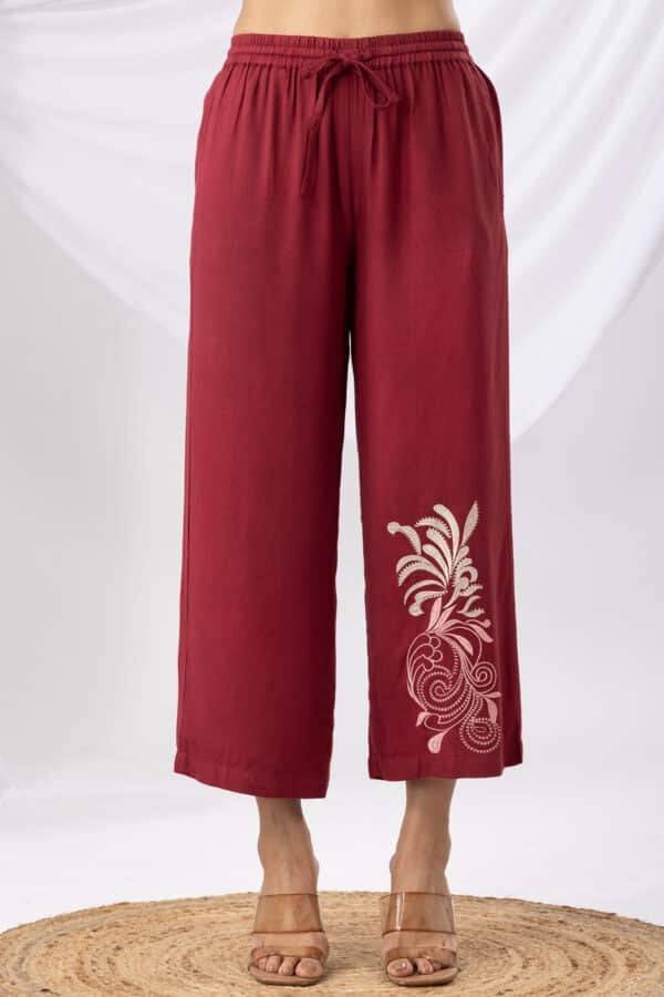 Maroon Embroidered Co-ord Palazzo