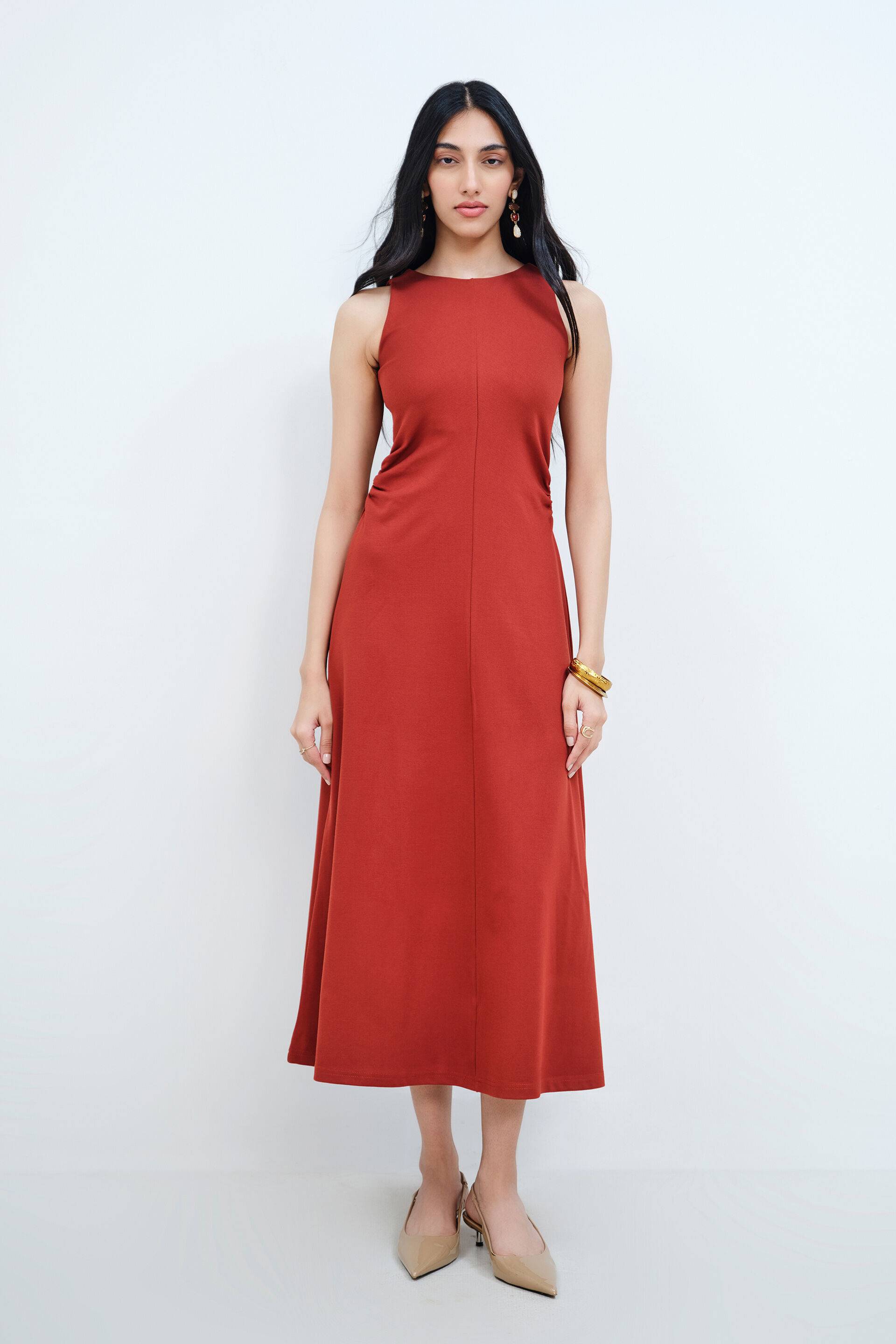 Brick Red Sleeveless Dress Buy at ₹3990