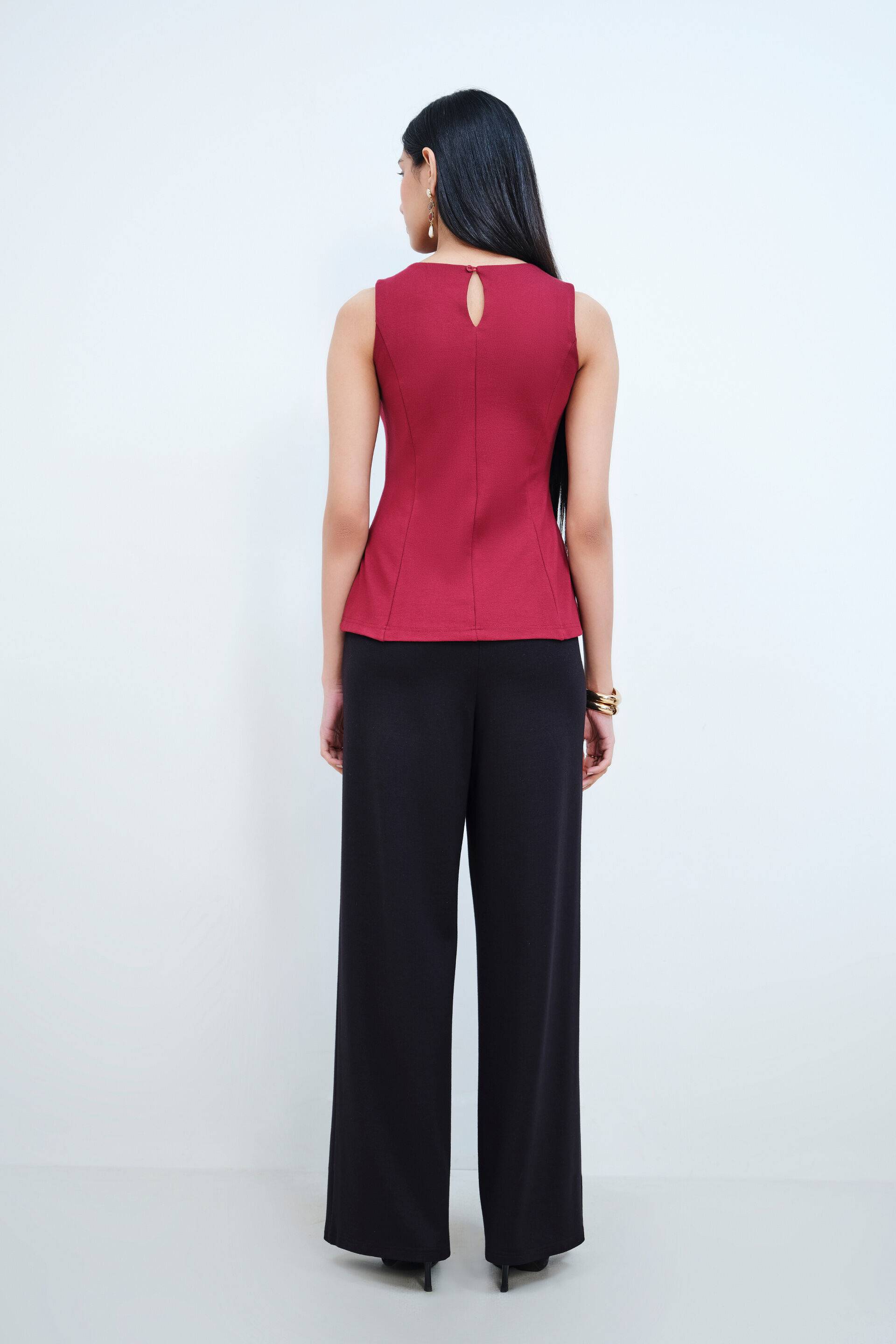 Wine Knitted Peplum Top Buy at ₹2330