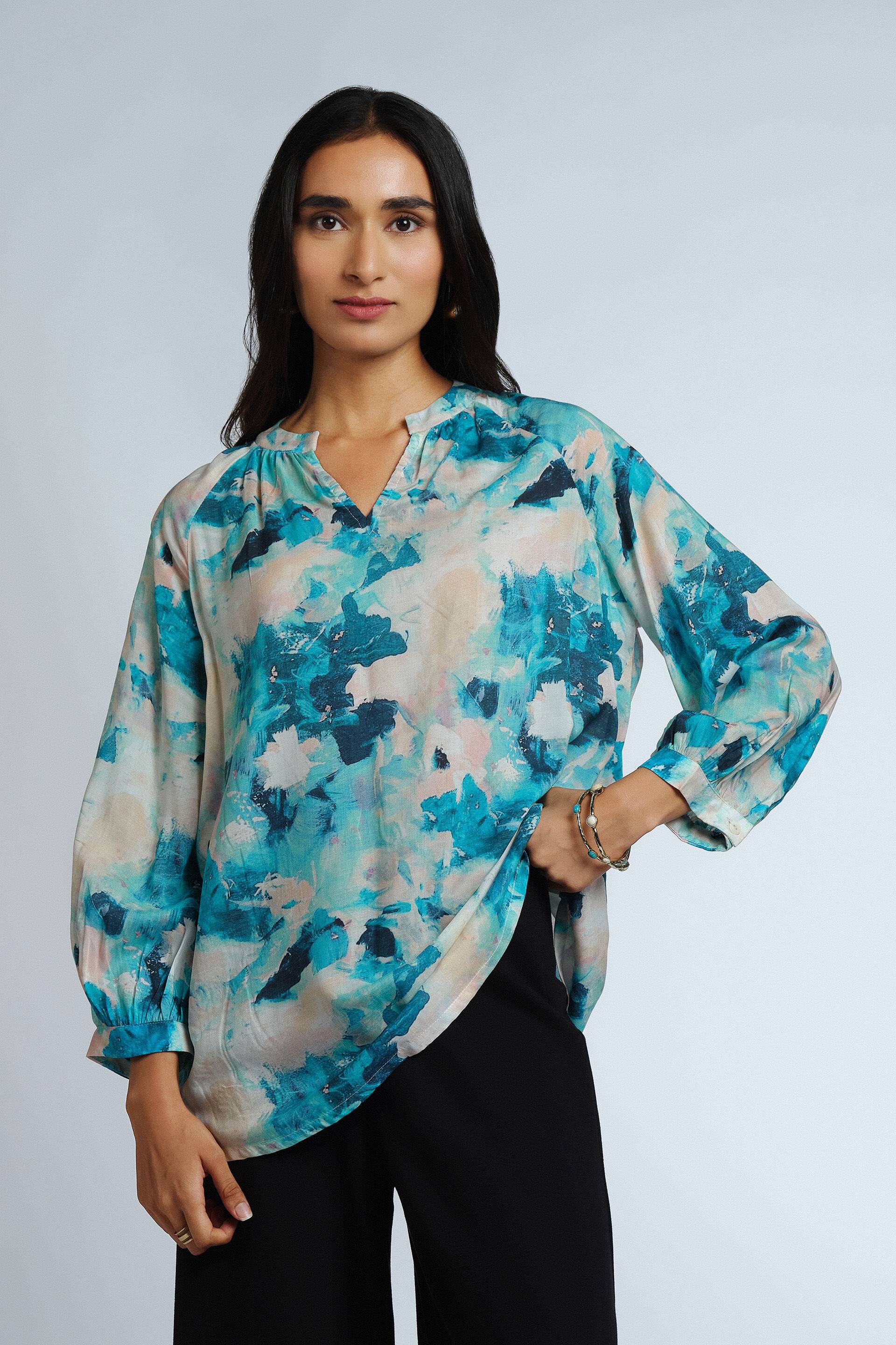 Painterly Blues LENZING™ Modal Top Buy at ₹1865