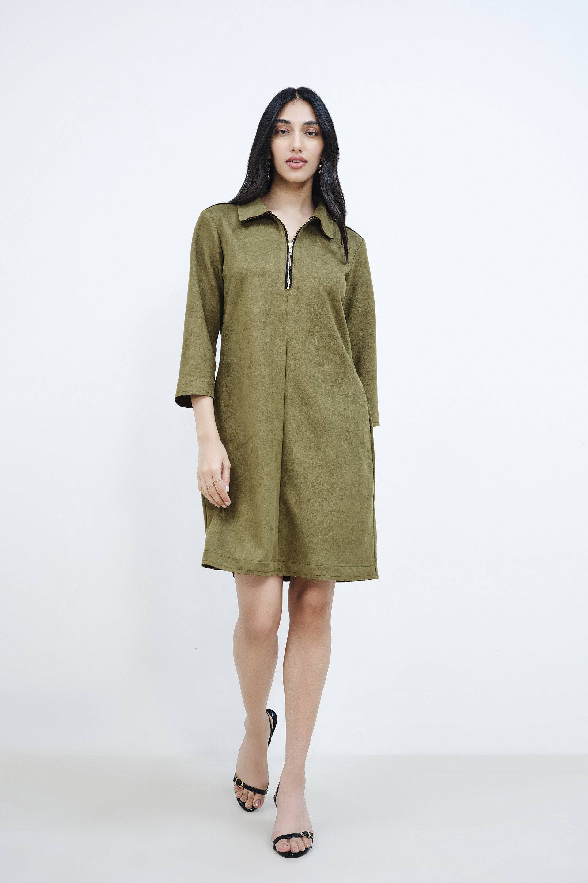 Safari Olive Suede Dress Buy at ₹3990