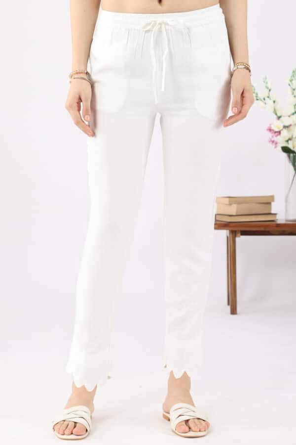White Solid Twill Palazzo
