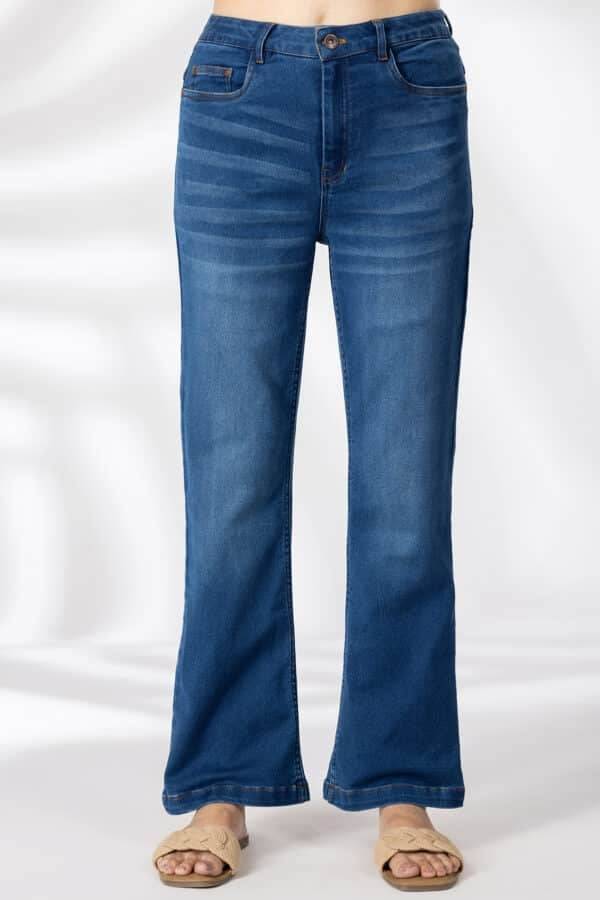 Blue Solid Bell Bottom Denim Jeans