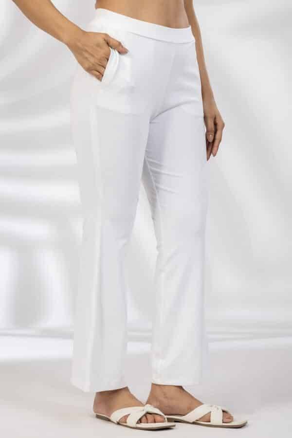 White Solid Tencel Roma Spandex Pant