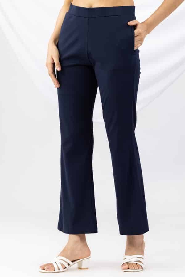 Navy Solid Tencel Roma Spandex Slim Fit Pant