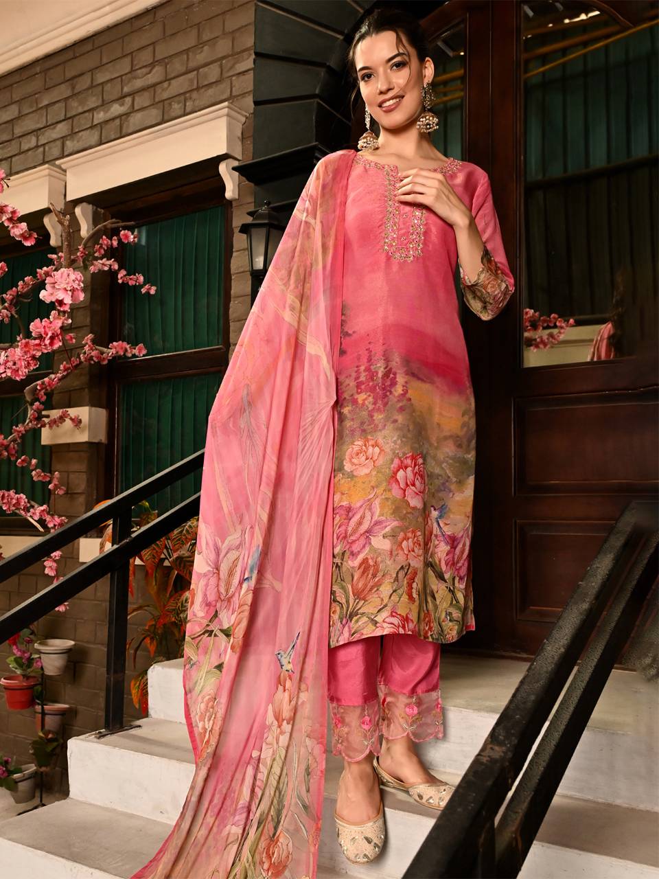 Faeezah Beautiful Pink Floral Suit Style Set Buy @ ₹2905