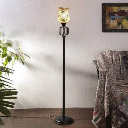 Iris Multicolour Glass Floor Lamp with Black Iron Base