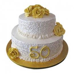 2 Tier 50Th Anniversary Fondant Cake Buy at ₹6049